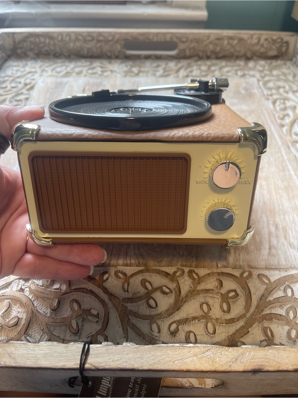 Portable Retro Turntable Candle Holder  - Brown